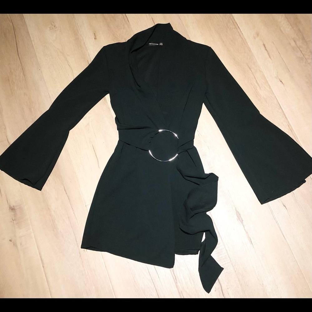 Pretty Little Things Forest Green Bell sleeve wrap dress (size 6)